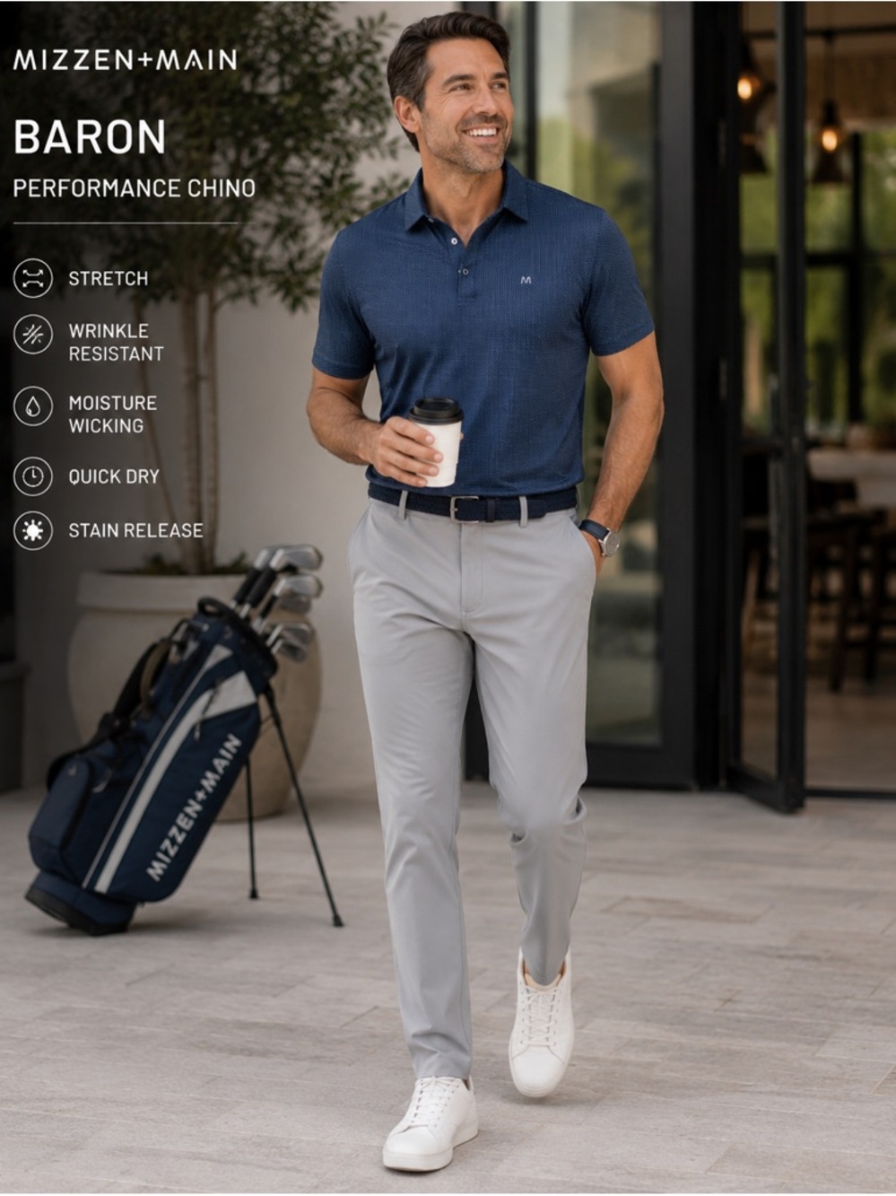 Mizzen+Main Light Gray Performance Dress Pants